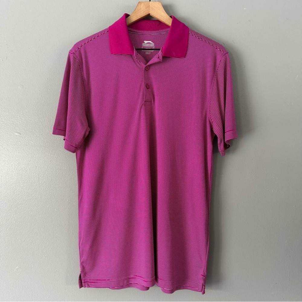 Slazenger Golf Polo | Plum‎ + White Pinstrip